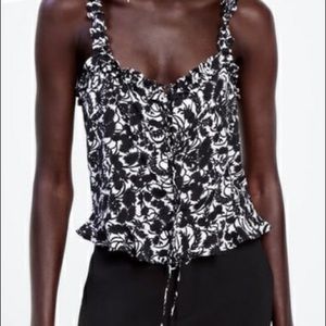 Zara Black & White Printer Floral Tank Top Size S (NWT)